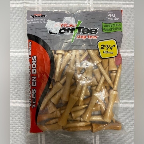 Golf Pride Wooden Step Tees 40) 2-3/4" & 50) 1-3/8” Made of 100% Hardwood Birch - Picture 2 of 5